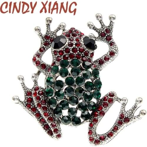 CINDY XIANG New Crystal Frog Brooches for Women Green Color Red Rhinestone Animal Brooch Pins Luxury Vintage Jewelry Accessories
