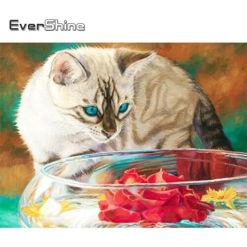 Evershine Diamond Mosaic Cat Diamond Painting Flower Wall Decor 5D DIY Diamond Embroidery Animal Cross Stitch Sale Needlework