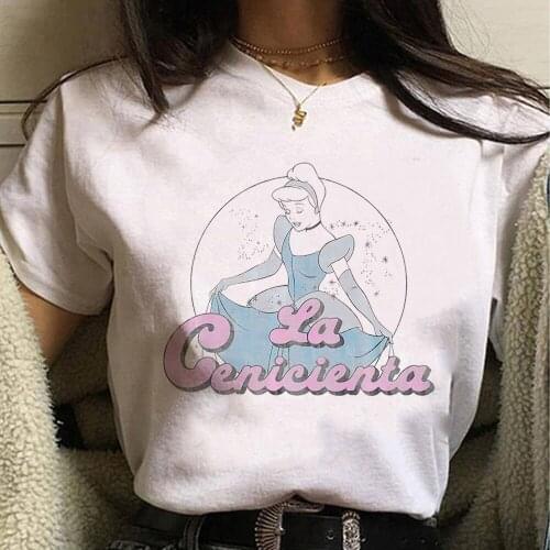 Disney T-shirt Women Cartoon Cinderella La Cenicienta Logo Premium Princesses Summer T Shirt O-Neck White Tops