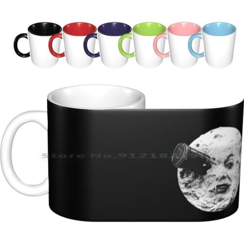 Moon Ceramic Mugs Coffee Cups Milk Tea Mug Moon Lune Luna Melies Earth Terre Eyes Face Visage Black Satelit Satelite Planet