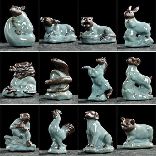 Zodiac animal Ceramic artefacts tiger rabbit Dragon snake horse and sheep statue Home Chicken dog pig household decoration