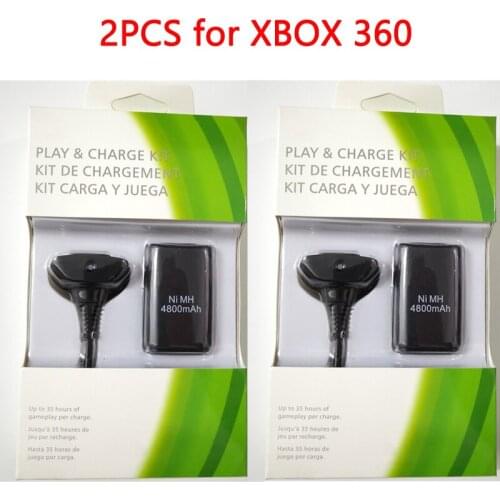 2pcs/lot 4800mAh Rechargeable Battery Pack with Charger For XBOX 360 Wireless Controller Ni-MH Replacement Gamepad Bateria Kit