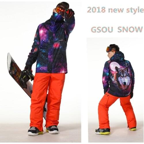 Gsou Snow For Men Ski Sports Waterproof Hiking Snowboard Jacket Ski Suit for Men Large Sizes Winter Jackets+Warm pants Set
