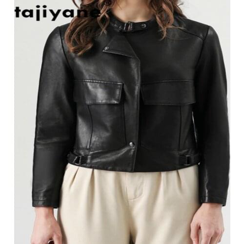 Spring Real Autumn Leather Jacket Women Sheepskin Coat Korean Fashion Loose Moto Jackets Female Coats 3xl PY0216 WPY357