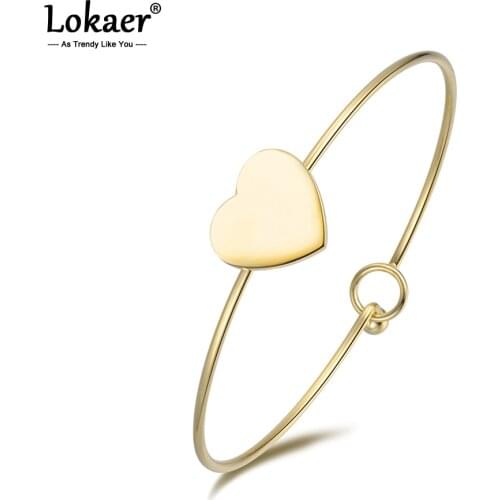 Lokaer Romantic Titanium Steel Heart Shape Cuff Bracelets & Bangles Luxury Engagement Wedding Bangle Jewelry For Women B18034