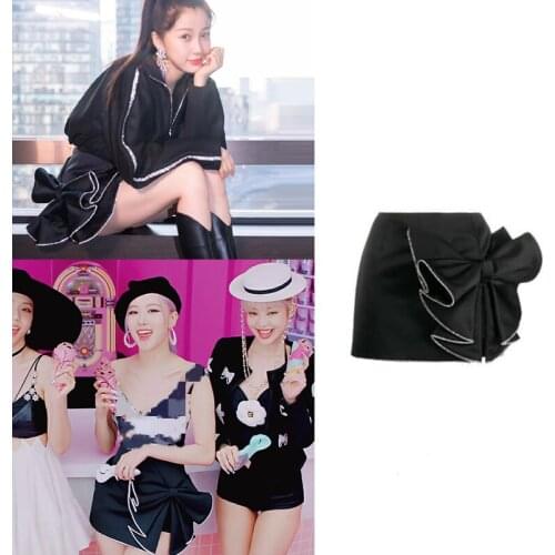 Kpop IU Seo Yea Ji ROSE Korean Party Women Bow-Knot Rhinestones Skirt Summer High Waist Girls Dance Cute A Line Sexy Mini Skirts