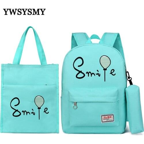 Fashion Children School Bags Cartoon Balloon Printing Boys and Girls Canvas Backpack High Capacity Kids Backpacks 3psc/set