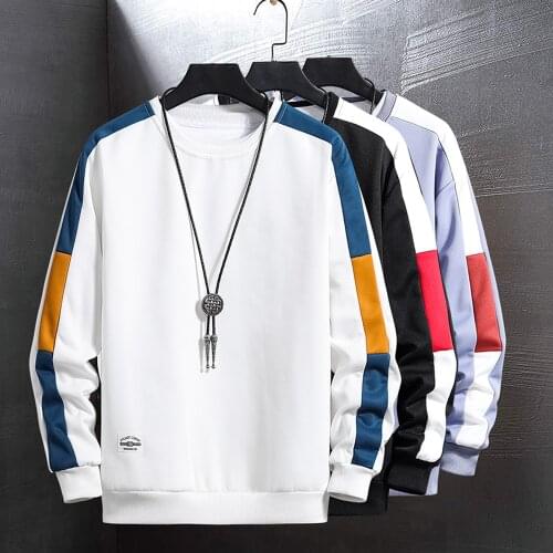 Men sweatshirt Side Sleeve Striped Men Fashion Clothing Tops Autumn Slim Fit Crewneck Long Sleeve Shirt Men Pullovers Colorblock
