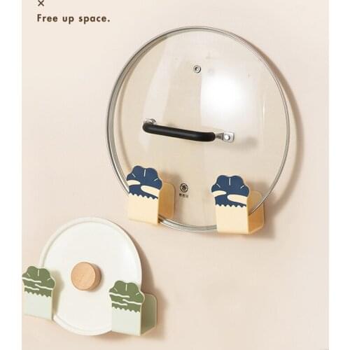 Wall-Mounted Pot Lid Storage Rack Plastic Cartoon Cat Kitchen Organizer Cutting Board Holder Shelf