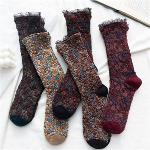 Women Socks Cotton Euramerican National Wind Flowers Lace Autumn and Winter Ladies Socks Warm and Cute New Fashion hot