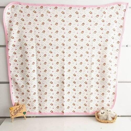 Teddy bear Pattern Combed Cotton Single Layer Baby Blanket-Cream Pink