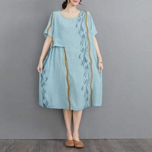 Print striped Loose Summer Dress Thin Soft Vintage Loose Women Midi Dress Holiday Travel Casual Women Beach Style Dress