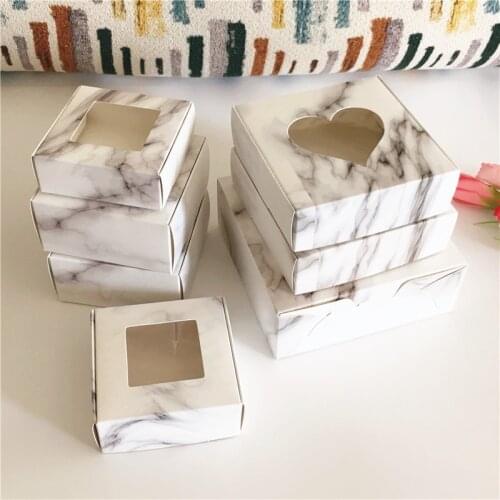 30PCS Marble Style Clear PVC Window Aircraft Handmade Gift Boxes Kraft packaging box бижутерия Packaging Box
