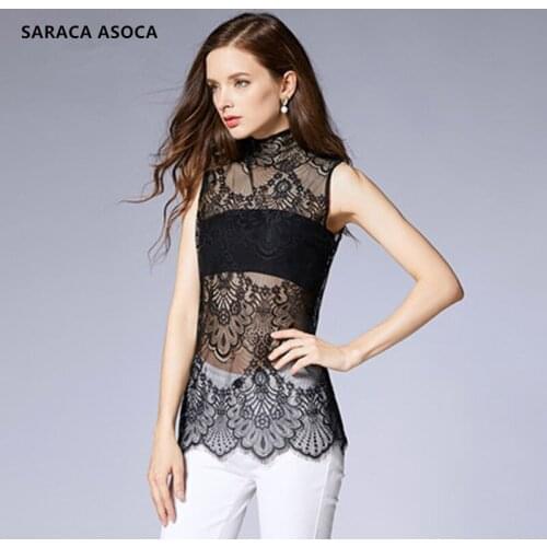 Sleeveless Lace Perspective Black Standing Detachable Collars Women All Match Lace Sexy Sweater Long Fake Collar Lady LS-15