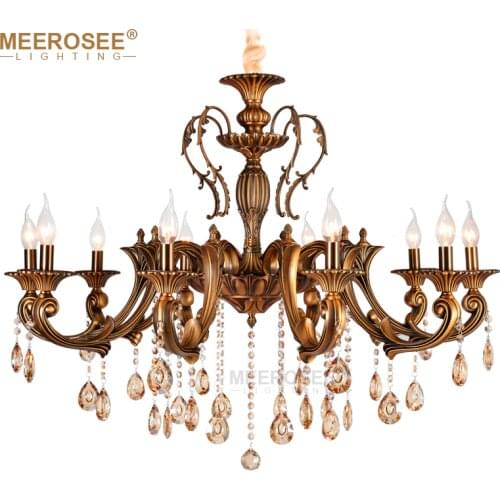 Retro Classic Chandelier Lighting Fixture Antique Brass Pendant Vintage Copper Crystal Lamp Lustre Cristal Lighting Lampadario