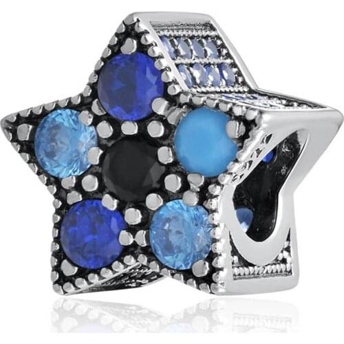 Authentic S925 Bead DIY Jewelry Bright Star Charm fit Lady Bracelet Multi-Colored Crystal