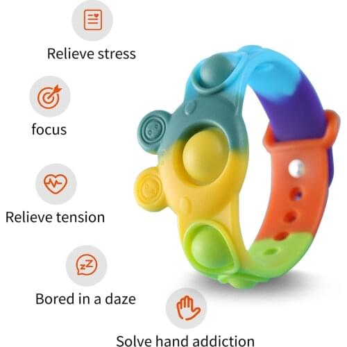 Silicone Tie-Dye Push Bubble Bracelet Fidget Toys Autism Stress Relief Toy Wearable Sensory Wristband Toys for Kids Adult Gifts