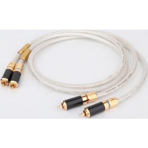 QED 6N Pure Copper Silver Plated Audio RCA Interconnect Cable With Carbon Fiber Connector Plug