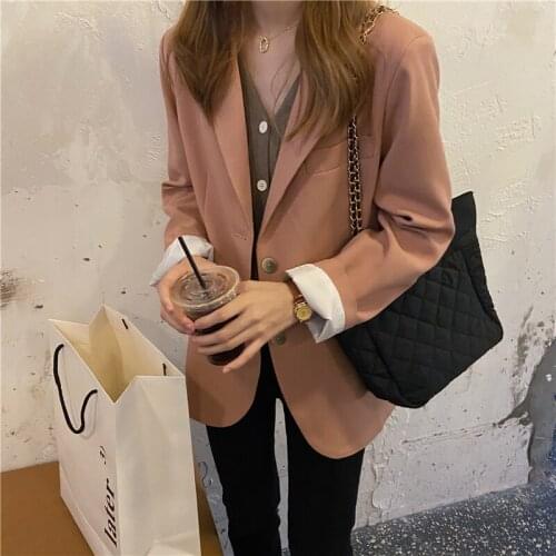 Spring Pink Sweet Blazer Jacket Coat Women Single Breasted Straight Outerwear Cardigan Overcoat Pocket