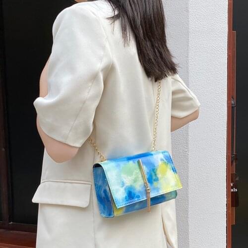 Vintage Women PU Leather Tie Dye Tassel Shoulder Crossbody Bags Casual Ladies Contrast Color Chain Mini Flap Messenger Handbags
