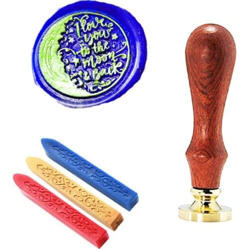 I love to the moon back Vintage Wedding Invitation Custom Picture Logo Wax Seal Sealing Stamp Sticks Spoon Gift Box Set Kit