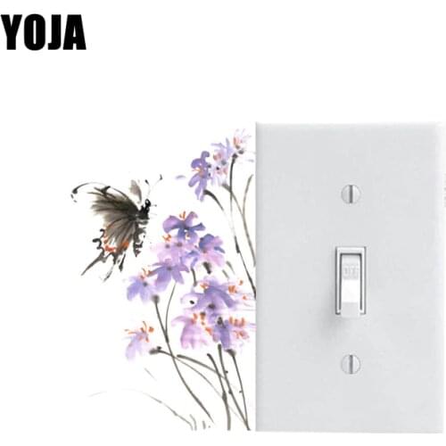 YOJA Purple Flowers And Butterflies Cartoon Kids Room Decor Wall Decal Switch Stickers 8SS0375