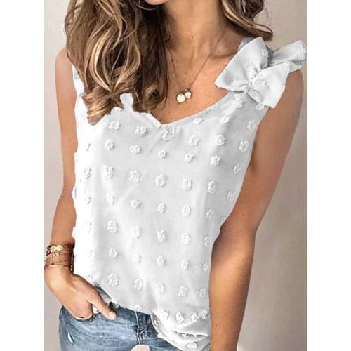 Jacquard Pleated Shoulder Strap Tops Summer Women Slim Sleeveless Chiffon Blouse Shirts WDC8302