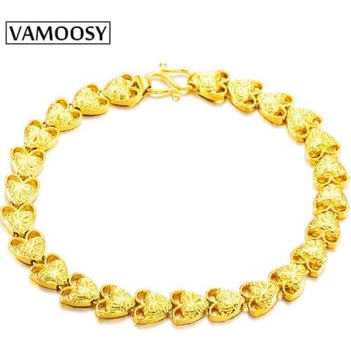 VAMOOSY 24k Gold plating Jewelry Womens Bracelet Copper Female Bracelet Placer Gold Heart-shaped Hand Made Bracelet Not Fade