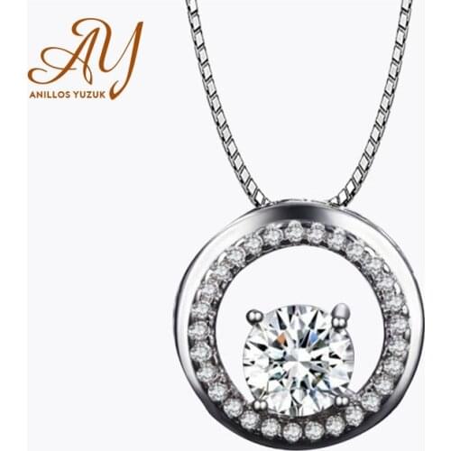 Anillos Yuzuk Real 925 Sterling Silver Crystal Round Minimalist Pendant Necklace Minimalist Fine Jewelry For Women Party Jewelry