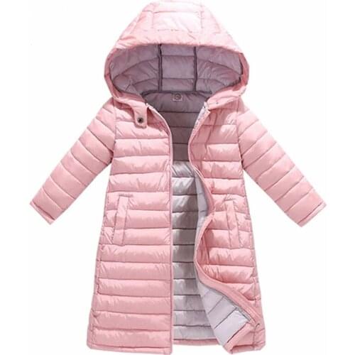 Girls Winter Long Down Jacket Warm Hooded Zipper Coat With Pocket Boys Outerwear Clothes Kids Clothing Baby Children Snow Jacket
