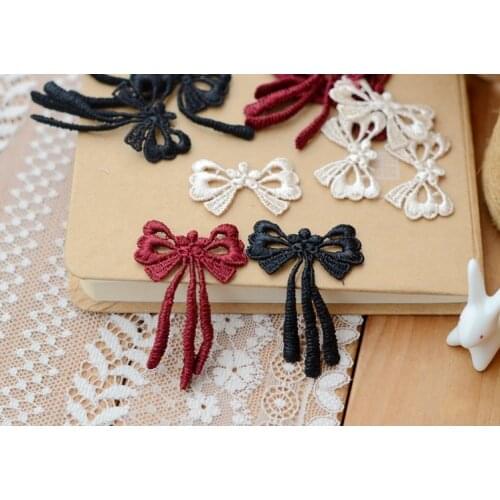 10 Pieces/lot 3.3*4.5cm Width Bow Floral Trim Venise Applique Motif Embroidered Collar Trimming Sew on Patches