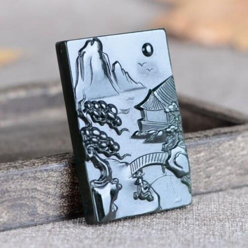 100% natural authentic hetian jade sapphire jade pendant jade gift landscape pendant necklace brand men women real jade jewelry