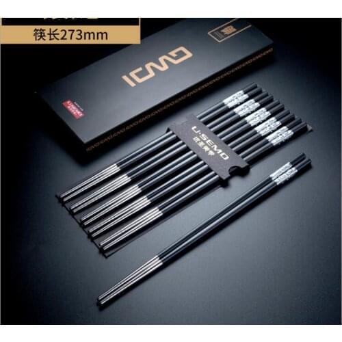100 Pair 304 Stainless Steel Japanese Chopsticks Black Korean Non-slip Chopsticks Food Chop Stick China Tableware Gift