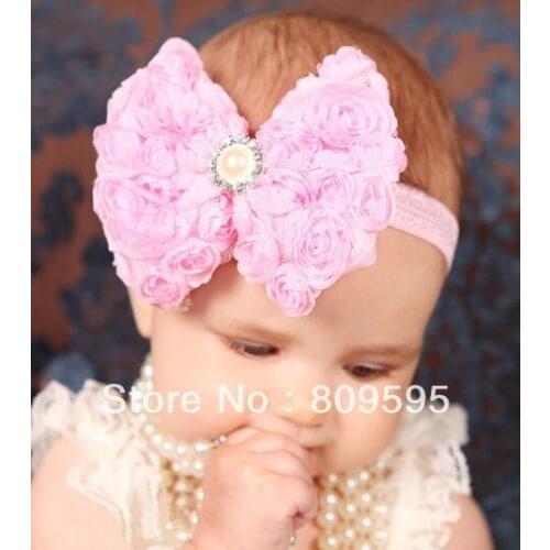 12 pcs/lot New Arrival Headdress 11cm Chiffon Rose Flower Bow DIY Headband Hair Accessories