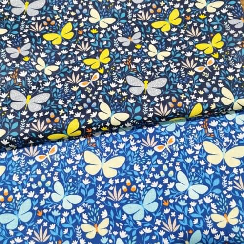 160x50cm Small Floral Dark Butterfly Printed Fabric Making Childrens Gown Dress Cotton Clothing Handmade DIY Cloth