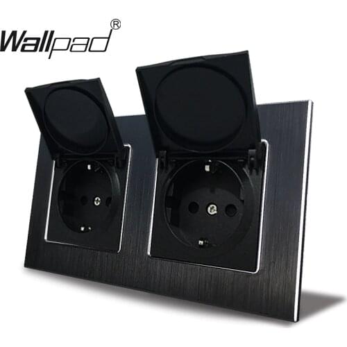 2 Way EU Socket with Cap Wallpad 110V-240V AC Aluminum Metal Frame 16A 156*86mm Double Dust Cap EU Wall Power Outlet with Clips