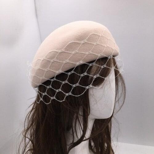 202109-nao-grace autumn winter fance style Mushroom shape wool mesh lady beret hat women Leisure painter hat