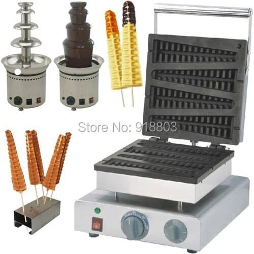 3 in 1 110v 220v Electric 4pcs Chocolate Lolly Waffle Maker + Electric Chocolate Fountain + Waffle Holder