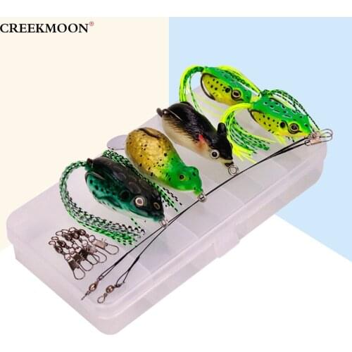 5pcs/set Silicone Rubber Floating Ray Frog Soft Bait Sea Fishing Lures with Hook Carp Trout Bass Fish Tackle Snakehead Lure Kit