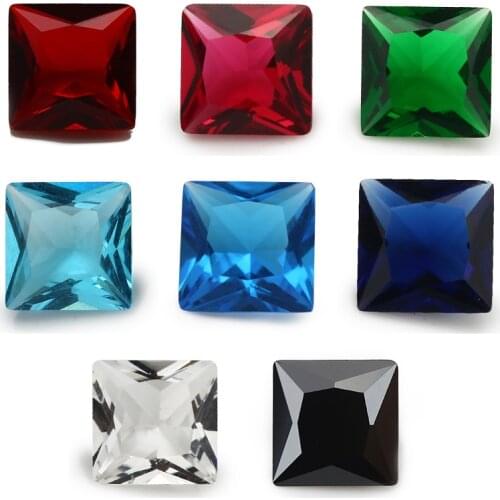 50pcs 2x2~12x12mm Square Shape Loose Glass Stone Rose Red Color Blue Green White
