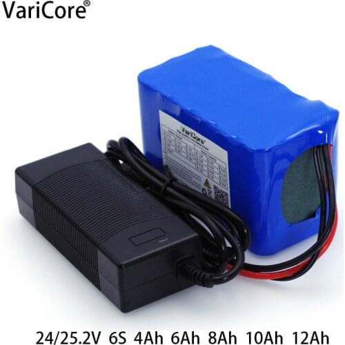 VariCore 24V 6S 4Ah 6Ah 8Ah 10Ah 18650 battery pack 25.2V 12A Li-ion battery for bicycle battery 350W E bike 250W motor+Charger