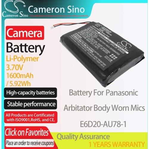 CameronSino Battery for Panasonic Arbitator Body Worn Mics fits Panasonic E6D20-AU78-1 Digital camera Batteries 1600mAh 3.70V
