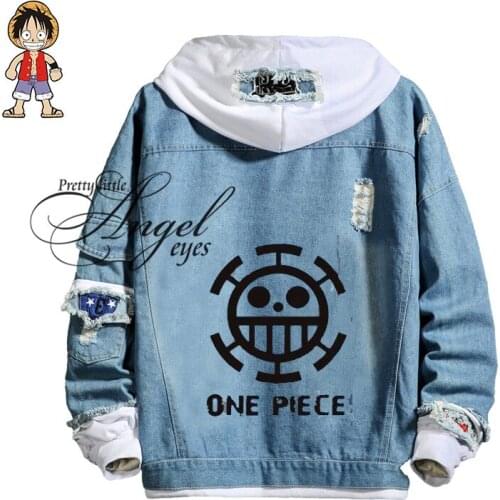 Anime ONE PIECE Monkey D. Luffy Trafalgar Law Cosplay Denim Jacket Halloween Fashion Hooded