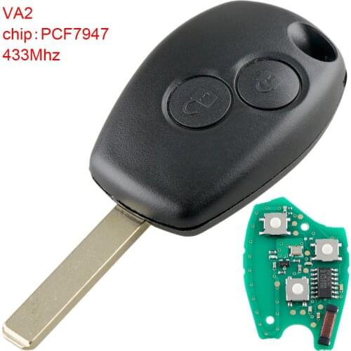 2 Button 433MHz Car Remote Key with PCF7947 Chip and VA2 Blade for Sandero Kangoo Renault Clio Scenic Megane Duster Modus Logan