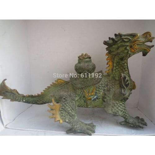 Asian antique chinese old bronze gilt big dragon sculpture/statue ,Home decor Metal crafts