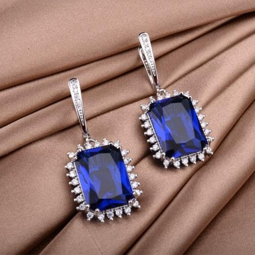 Bohe Lab Sapphire Dangle Earring 925 Sterling silver Party Wedding Drop Earrings for Women Bridal Promise Jewelry Gift