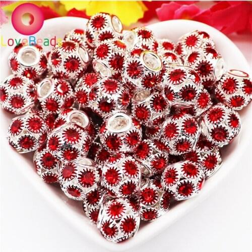 10Pcs Big Crystal Rhinestone Inlayed Glass Spacer Beads Rondelle Spacer Beads Big Hole Fit Original Pandora Bracelet Key Chains