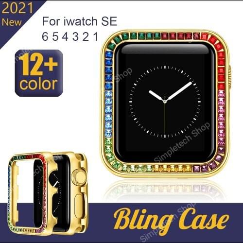 For Apple Watch Case 44mm 42 40 38mm Diamond Protection Cover Alloy Bumper Gorgeous Frame Compatible for Apple Watch 6 SE 5 4 3