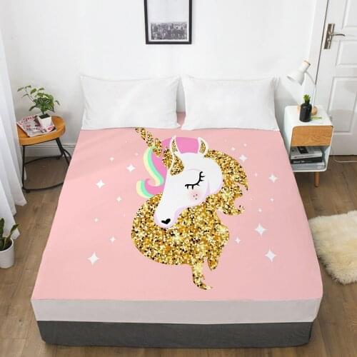 Unicorn Cartoon Fitted Sheets Mattress Cover With Elastic Band 3D Bed Sheet LinensFor Baby Kids Child Girls Boys 200x200 150x200