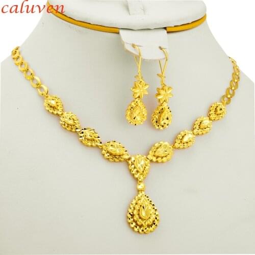 Ethiopian Jewelry Gold Color sets for Bride Arab Africa Gifts for Women Wedding Necklace/Earrings